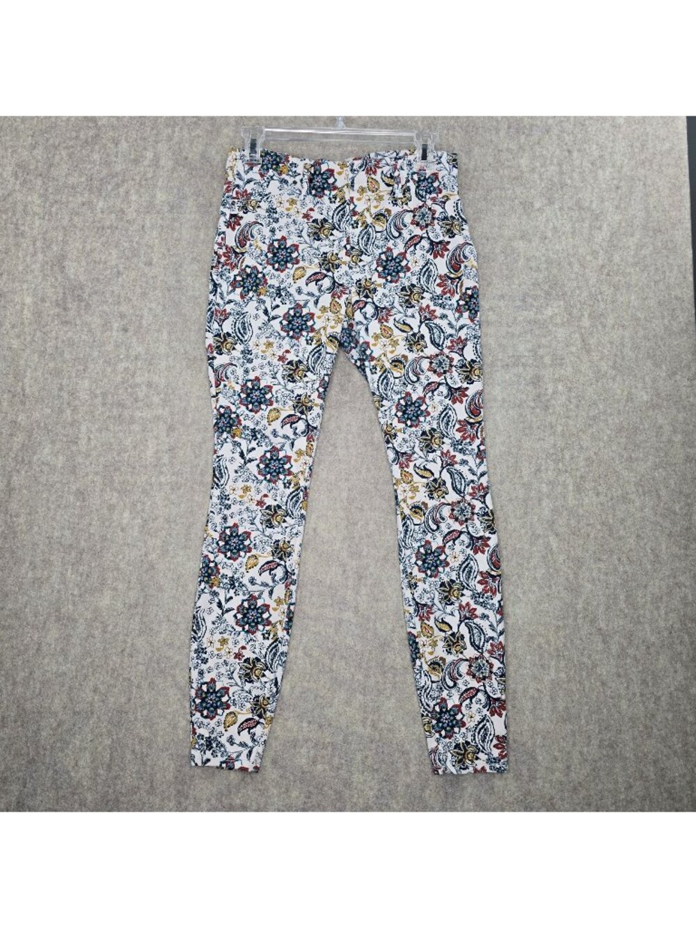 Time And Tru Womens Skinny Pants White Floral Print Size M Cotton Stretch